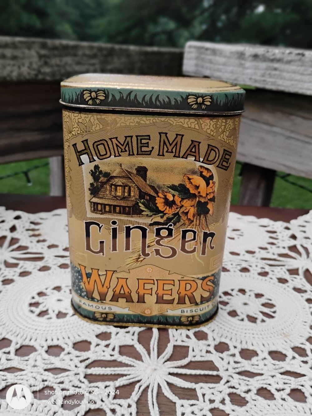 vintage Ginger Wafers collectible tin by Famous Biscuit Co decorative circa1980s